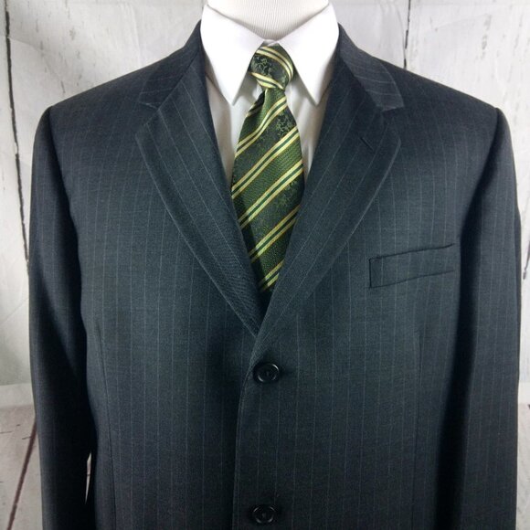 Stafford Executive 44L Wool 2 Button Gray Striped Suit Blazer Jacket - Picture 2 of 10